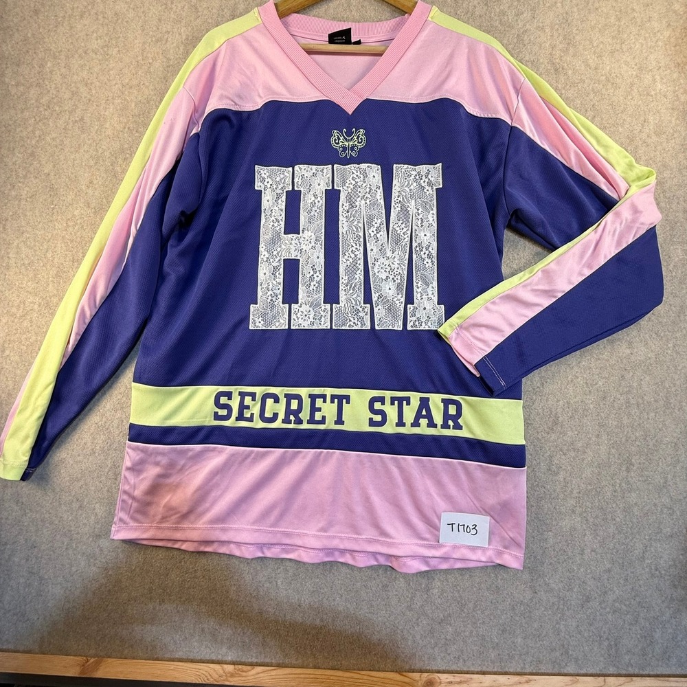 Disney Hannah‎ Montana Secret Star Jersey Shirt Purple Pink Lace HM Large